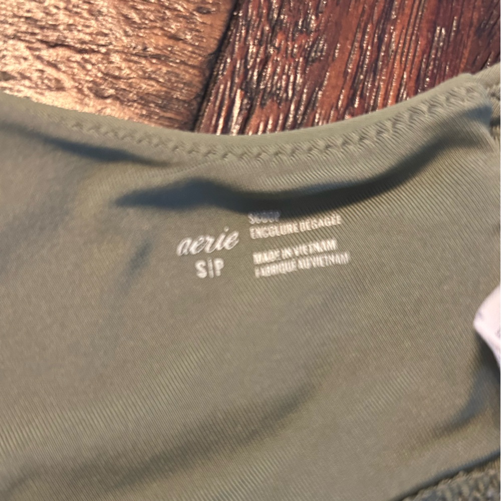 Aerie Wide Strap Scoop Top with Full Coverage Bottoms- Olive Green Bikini - Picture 9 of 12